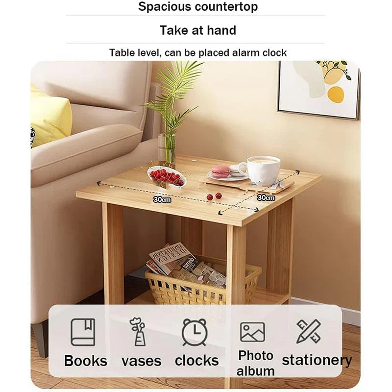 Sturdy Wood Bedside Table with 2 Tier Storage