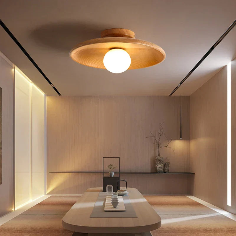 Rustic Wooden Ceiling Light with Soft LED Glow - Befez