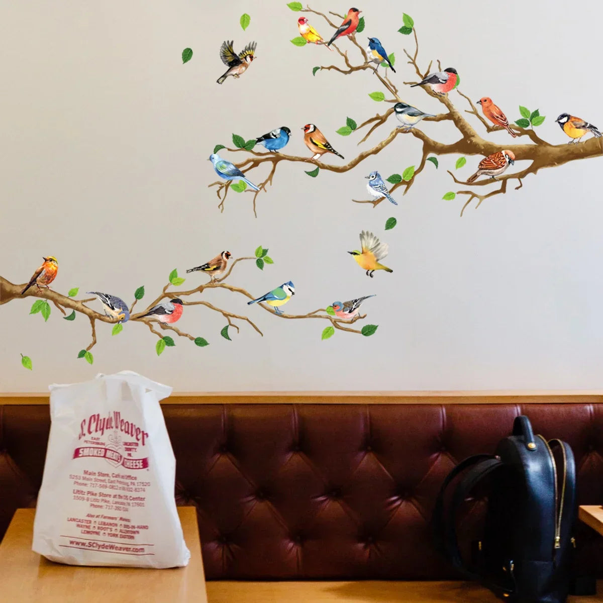 Decorative Bird Wall Decals with 3D Leaf Design Set