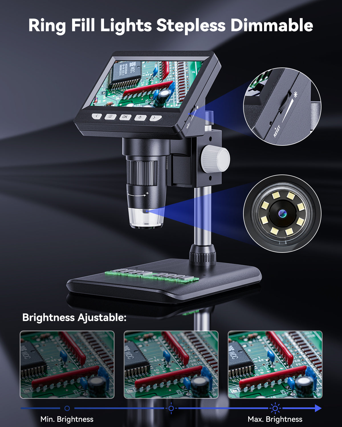 Compact Digital Microscope for Electronics Soldering Repair