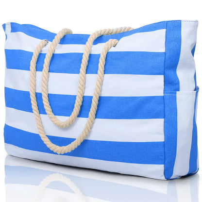 Colorful Stripe Tote Beach Bag with Zipper Closure