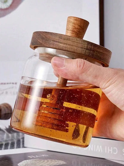 Natural Glass Honey Jar with Wooden Lid and Spoon - Befez