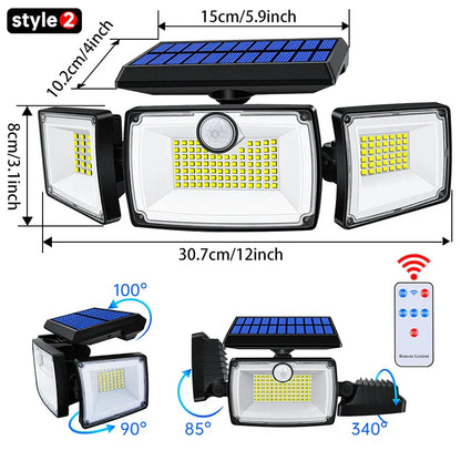 Bright Solar Powered Motion Spotlight 3 Head Lamp