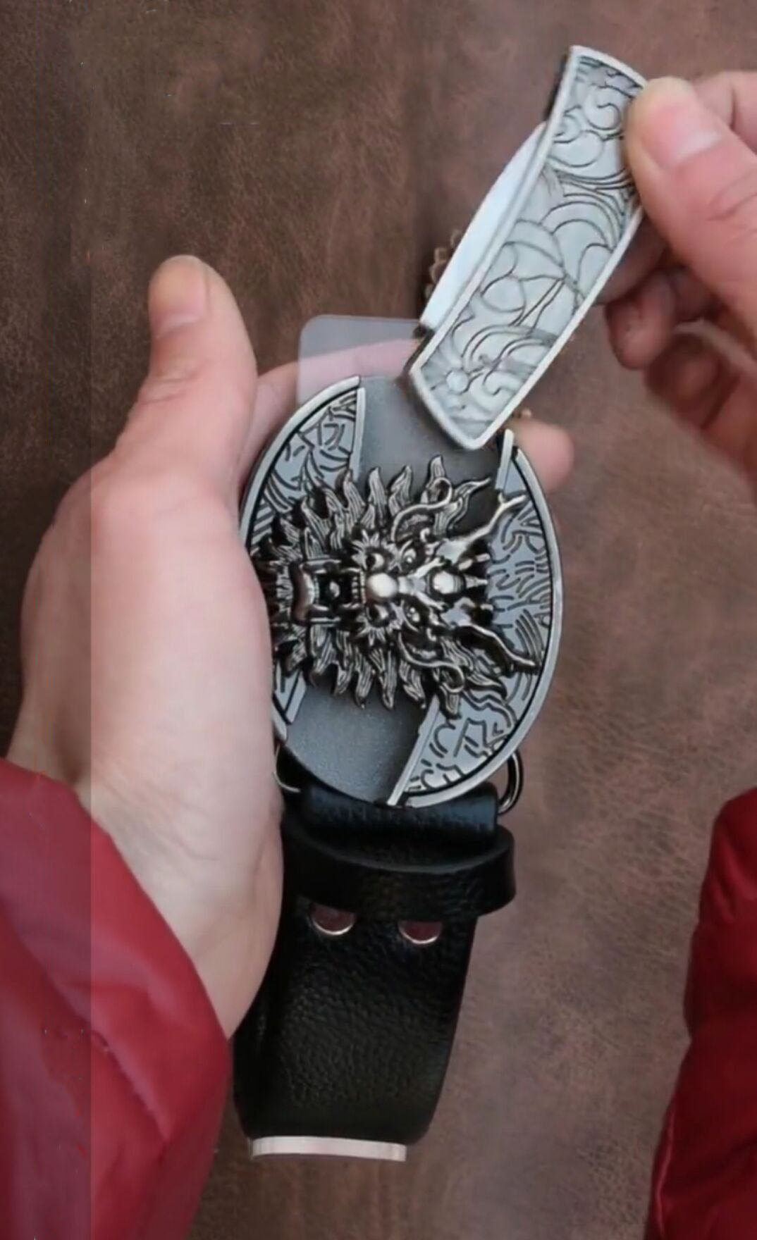 Compact Tactical Pocket Knife Leather Belt