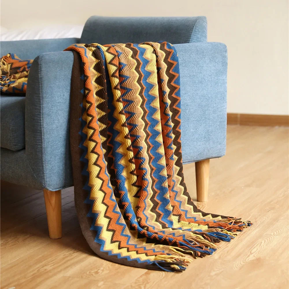 Cozy Fringe Throw Blanket Rustic Red Plush