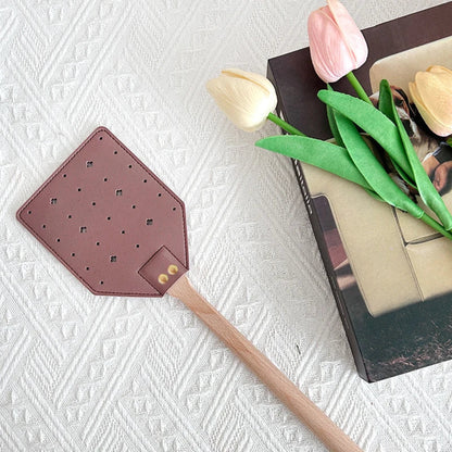 Durable Leather Fly Swatter with Wooden Handle