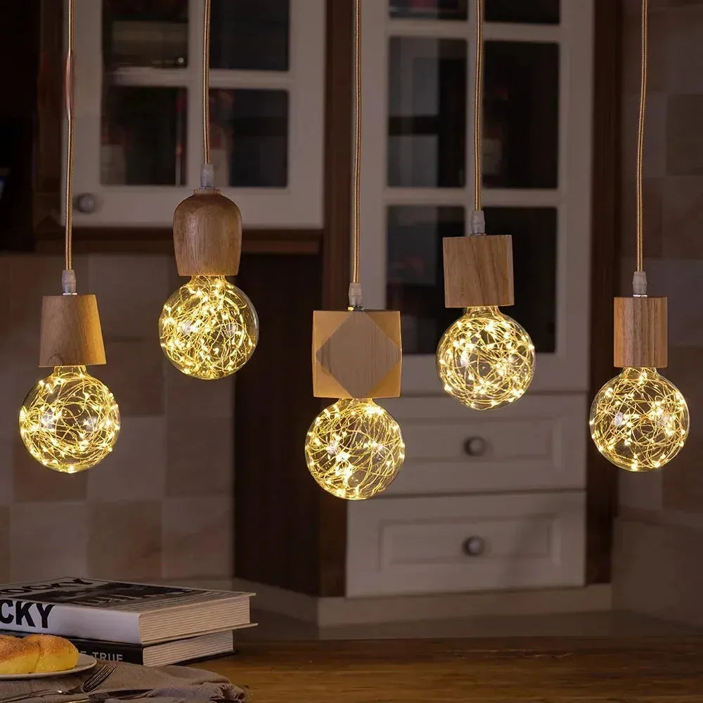 Rustic Wood Hanging Lamp with Warm Glow - Befez