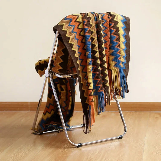 Cozy Fringe Throw Blanket Rustic Red Plush - Befez