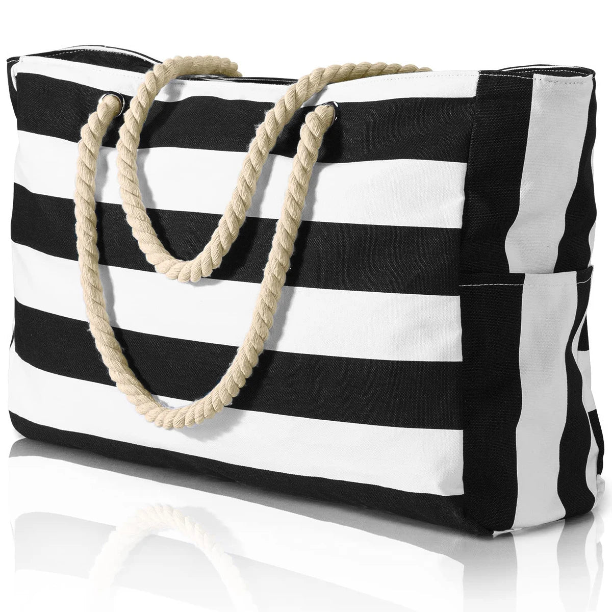 Colorful Stripe Tote Beach Bag with Zipper Closure