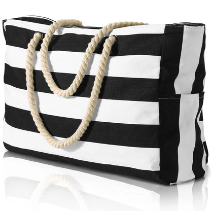 Colorful Stripe Tote Beach Bag with Zipper Closure