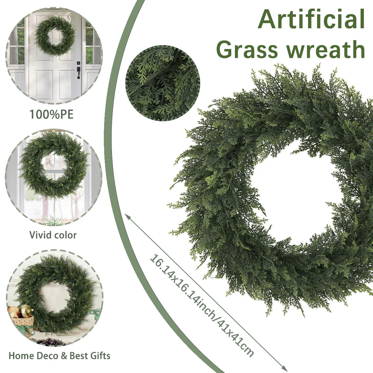 Artificial Fresh Green Wreath for Home Decor