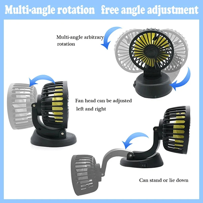 Portable Car Fan with USB & Cigarette Lighter Adapter