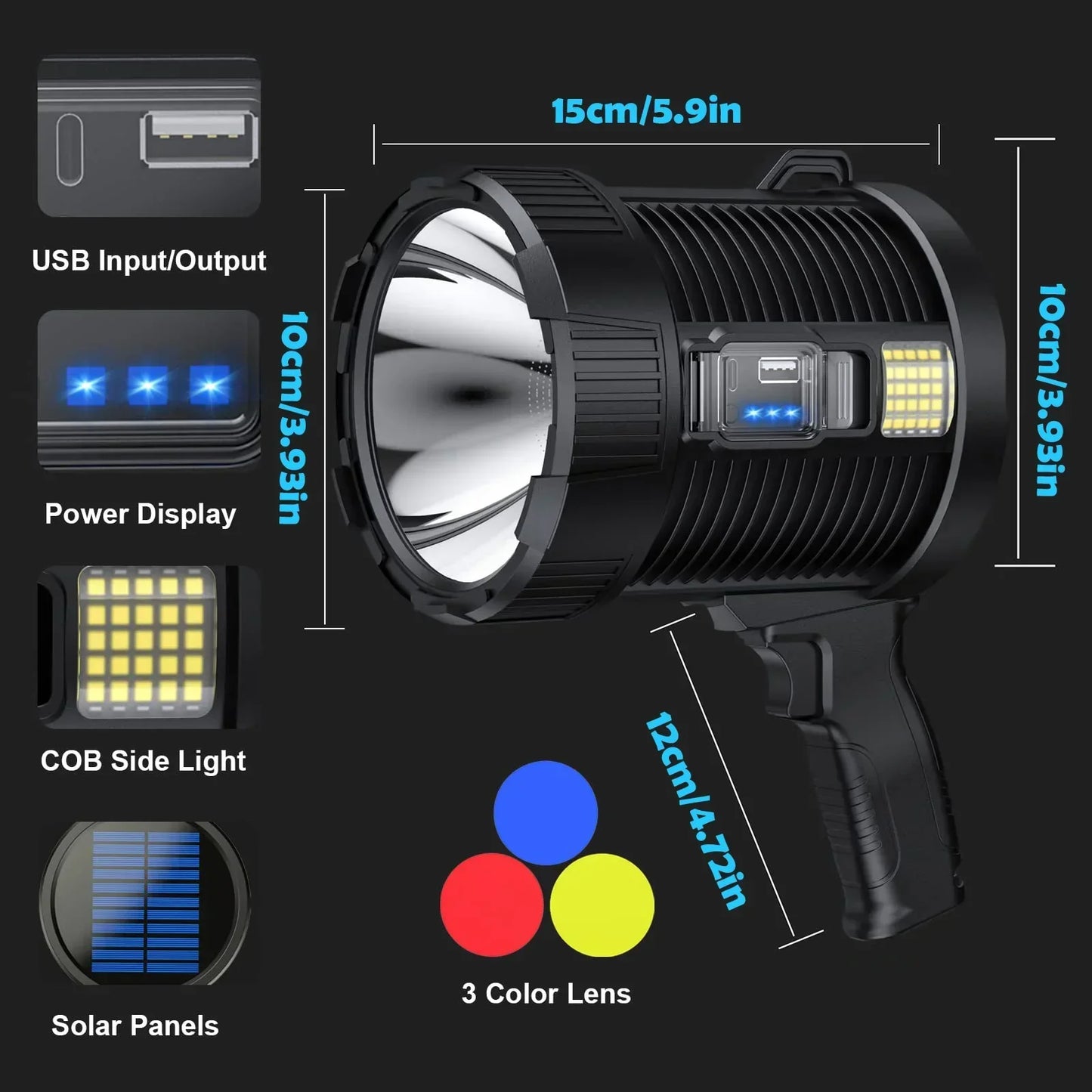 Bright LED Spotlight 900K Lumens Rechargeable Waterproof Lamp