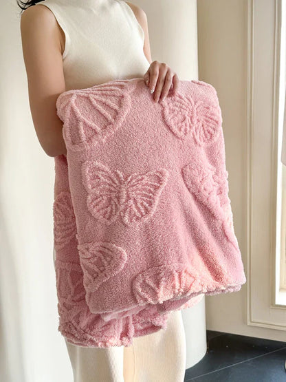 Cozy Plush Blanket with 3D Butterfly Pattern