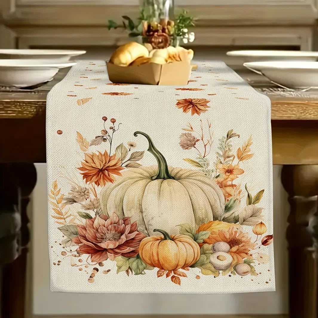 Warm Fall Table Runner with Pumpkin Design - Befez