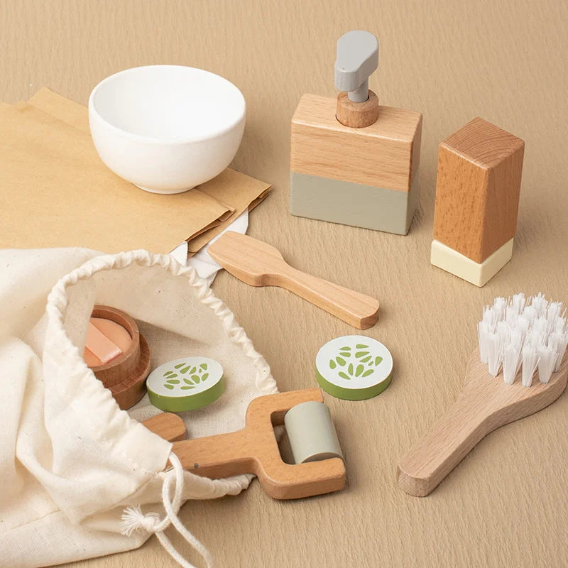 Kids Mini Cookware Set Wooden Play Kitchen Utensils