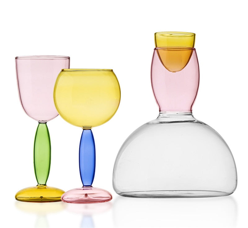 Colorful Glass Chalice and Carafe Set by Phillips