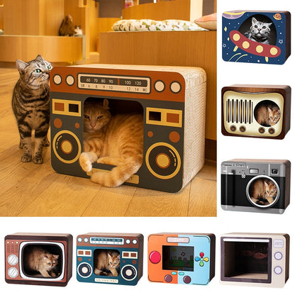Rustic Wood Cat Scratch Bed House