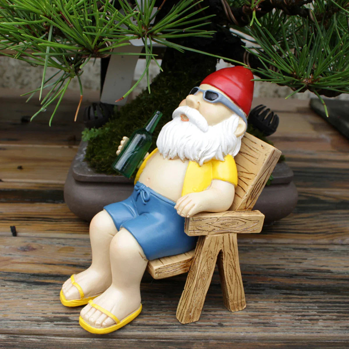 Fun Garden Gnome Figurine with Chair Statue