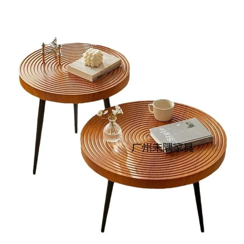 Round Wood Coffee Table Minimalist Living Room Furniture