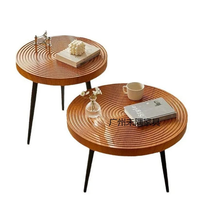 Round Wood Coffee Table Minimalist Living Room Furniture