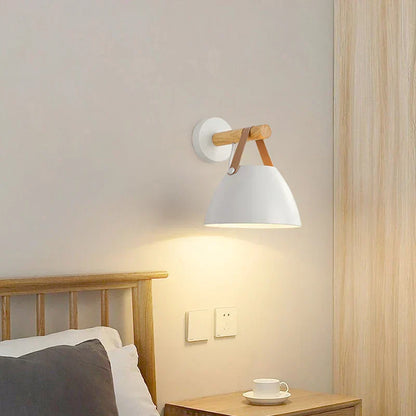 Rustic LED Wooden Wall Light with Brown Leather Strap