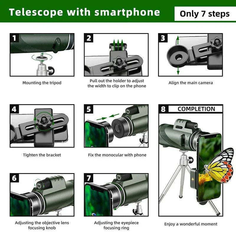 Compact 80x100 HD Zoom Monocular Telescope