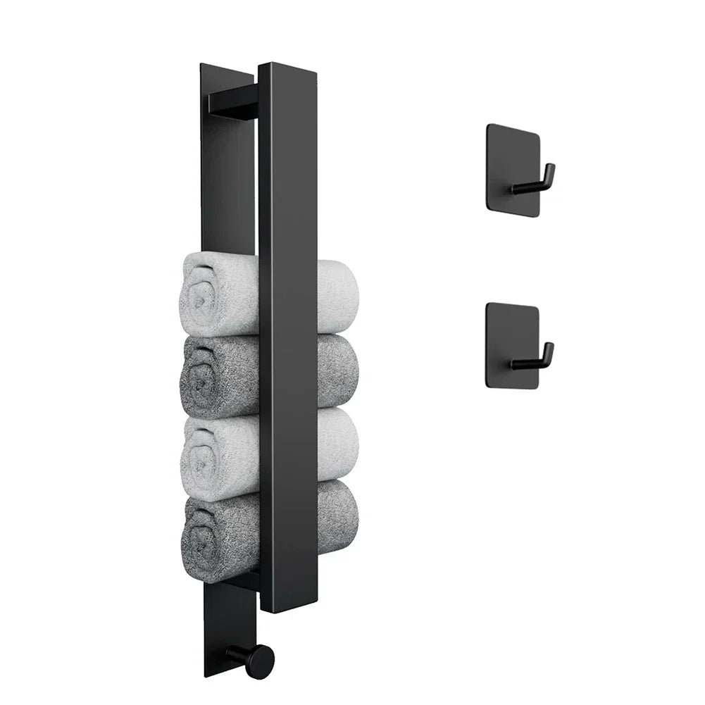 Stylish Adhesive Bathroom Towel Holder in Silver and Black