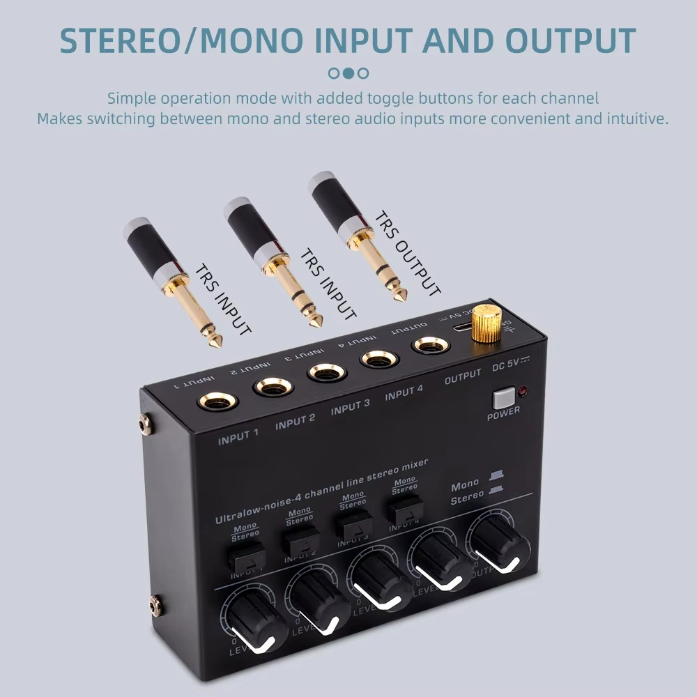 Compact 4-Channel Audio Mixer with RCA Output