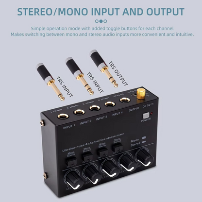Compact 4-Channel Audio Mixer with RCA Output