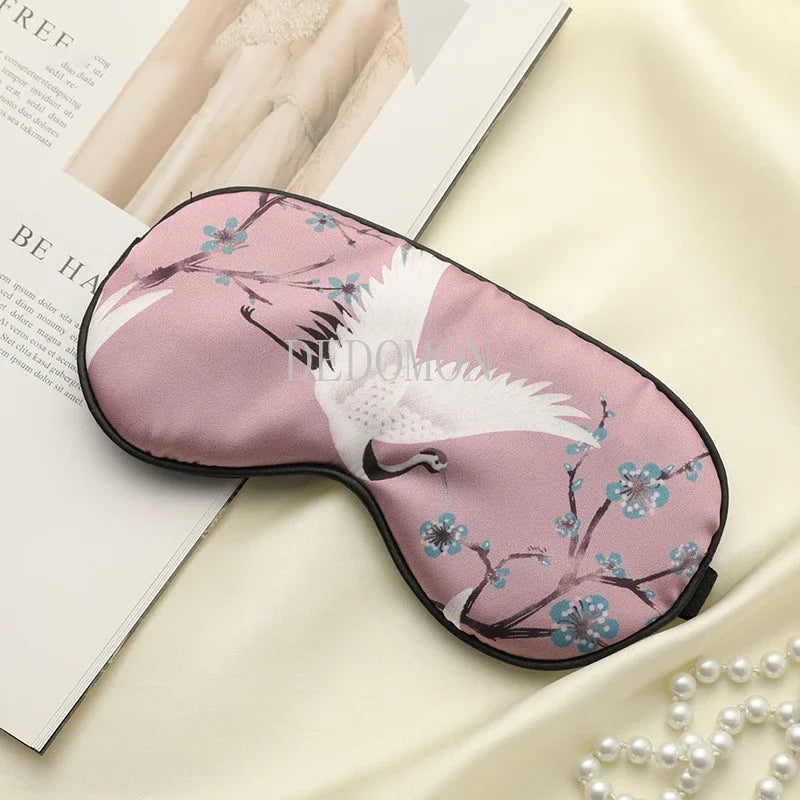 Soft Silk Eye Mask with Elegant Bird Pattern