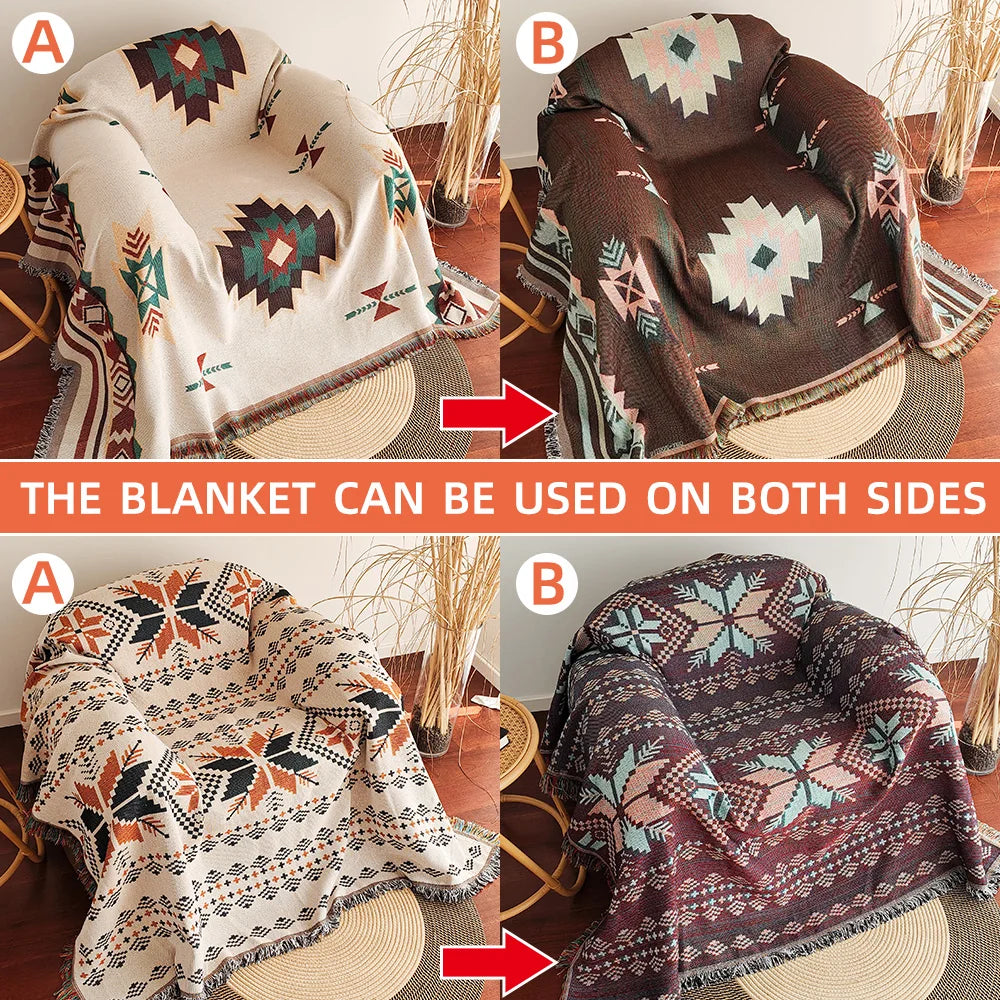 Large Southwestern Style Fringed Throw Blanket
