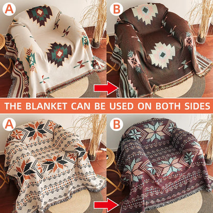 Large Southwestern Style Fringed Throw Blanket