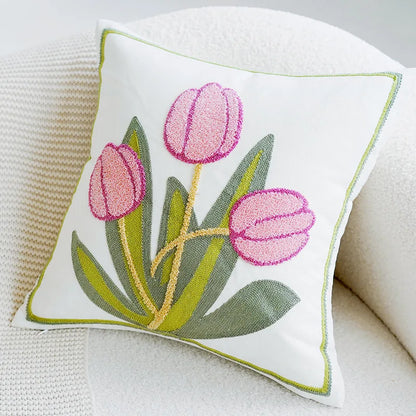 Colorful Floral Embroidered Throw Pillow Cover