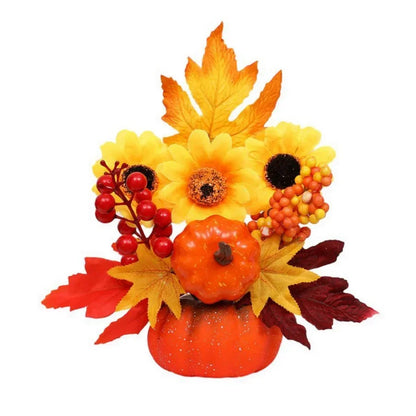 Fall Decorative Pumpkin with Fake Flowers Vase