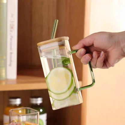 Big Capacity Square Mug with Sipping Straw