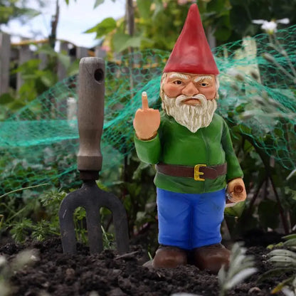 Humorous Garden Gnome Statue with Funny Gesture