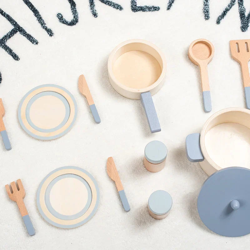 Kids Mini Cookware Set Wooden Play Kitchen Utensils