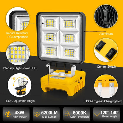 Bright 48 LED Portable Worksite Spotlight 5200 Lumen