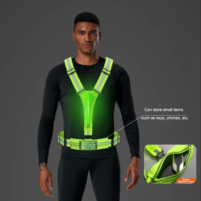 Visible LED Safety Vest with Adjustable Straps and Rechargeable Lights