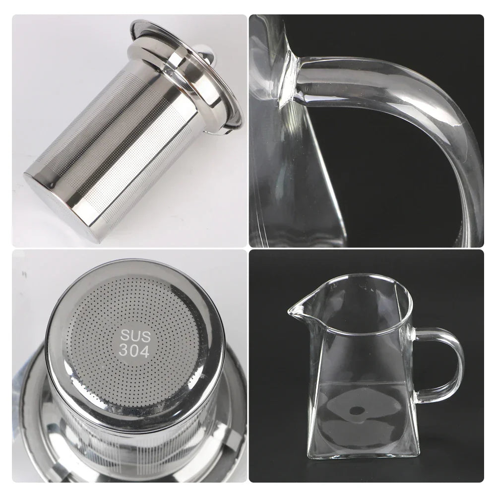 Clear Glass Teapot with Metal Strainer, 550/750/950ml