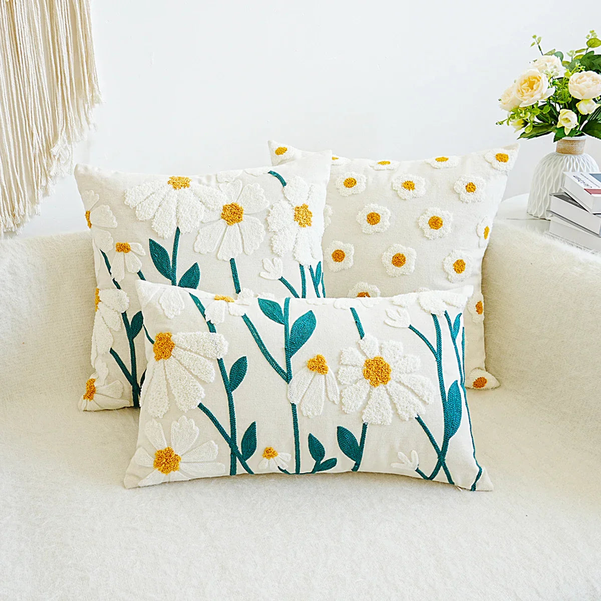 Soft Floral Sofa Cushion with Beautiful Embroidery