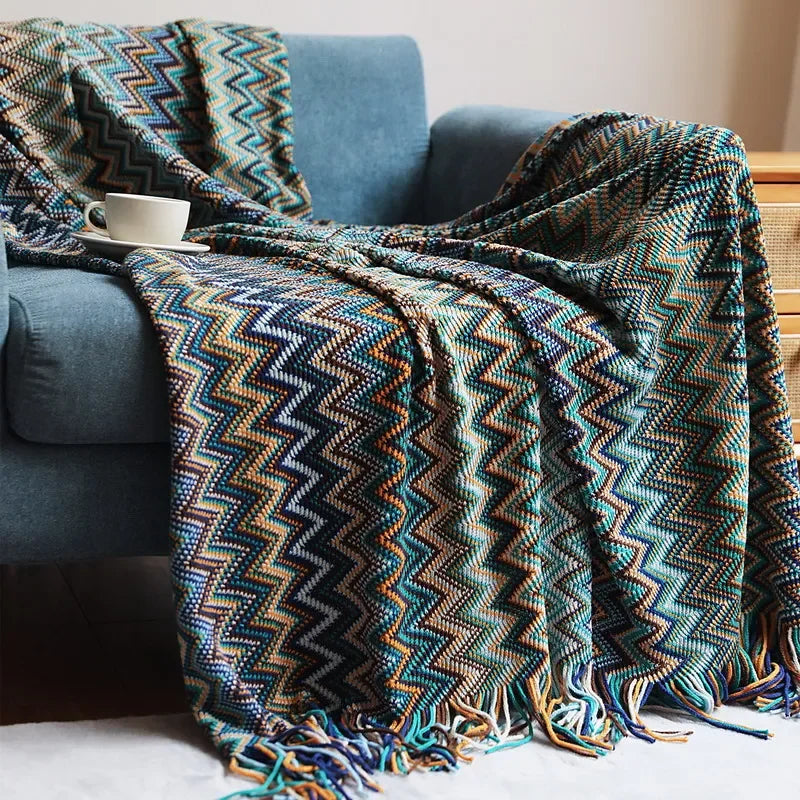 Cozy Fringe Throw Blanket Rustic Red Plush