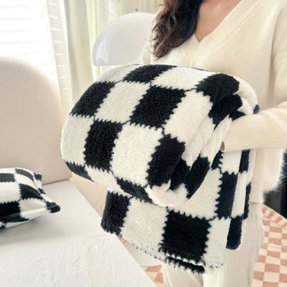 Cozy Plush Throw Blanket with Pink Checks