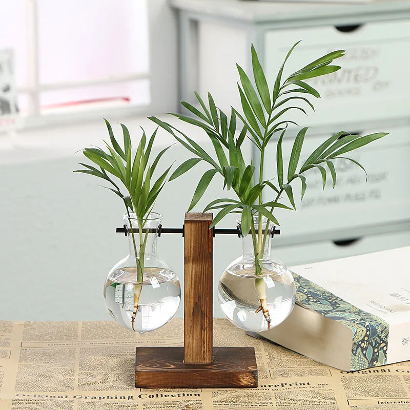 Rustic Wood Glass Vase Set for Fresh Flowers - Befez