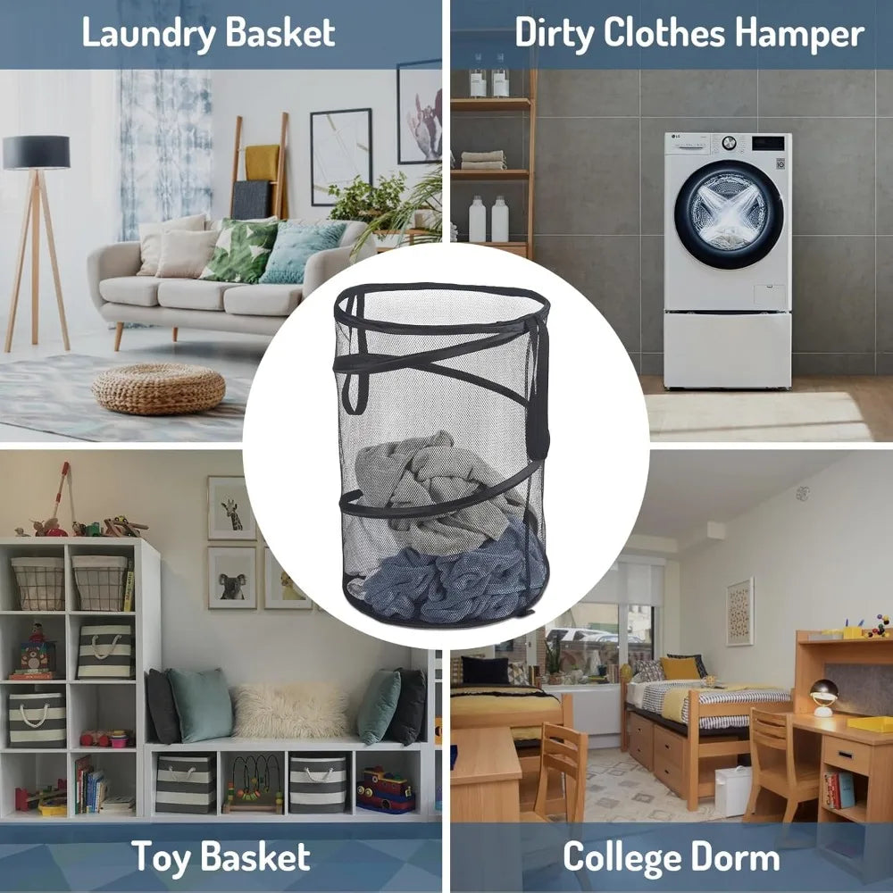Portable Folding Laundry Hamper with Mesh Panel