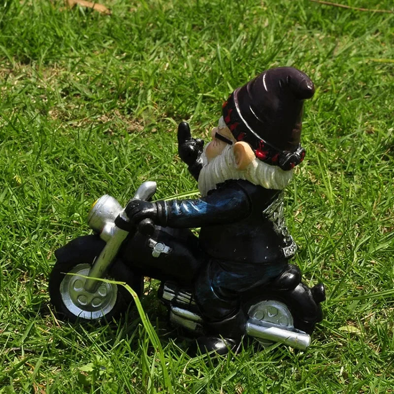 Fun Garden Gnome Motorcycle Statue Figurine