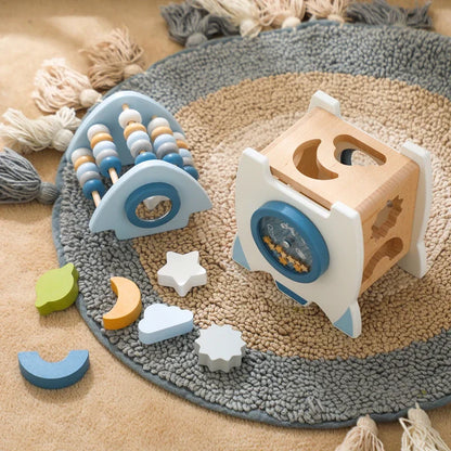 Fun Wooden Building Block Rocket Set