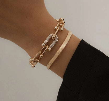 Elegant 2 Piece Bracelet Set in Gold or Silver