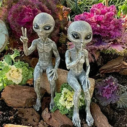 Colorful Alien Garden Statue UFO Decor Figurine